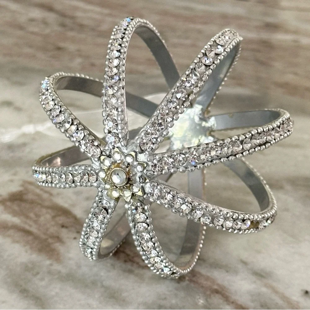 Large Silver Christmas Ornament- Rhinestone Beaded Sparkly Jewel Holiday Decor